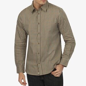 American Eagle Outfitters Tan Plaid Button-Down Shirt